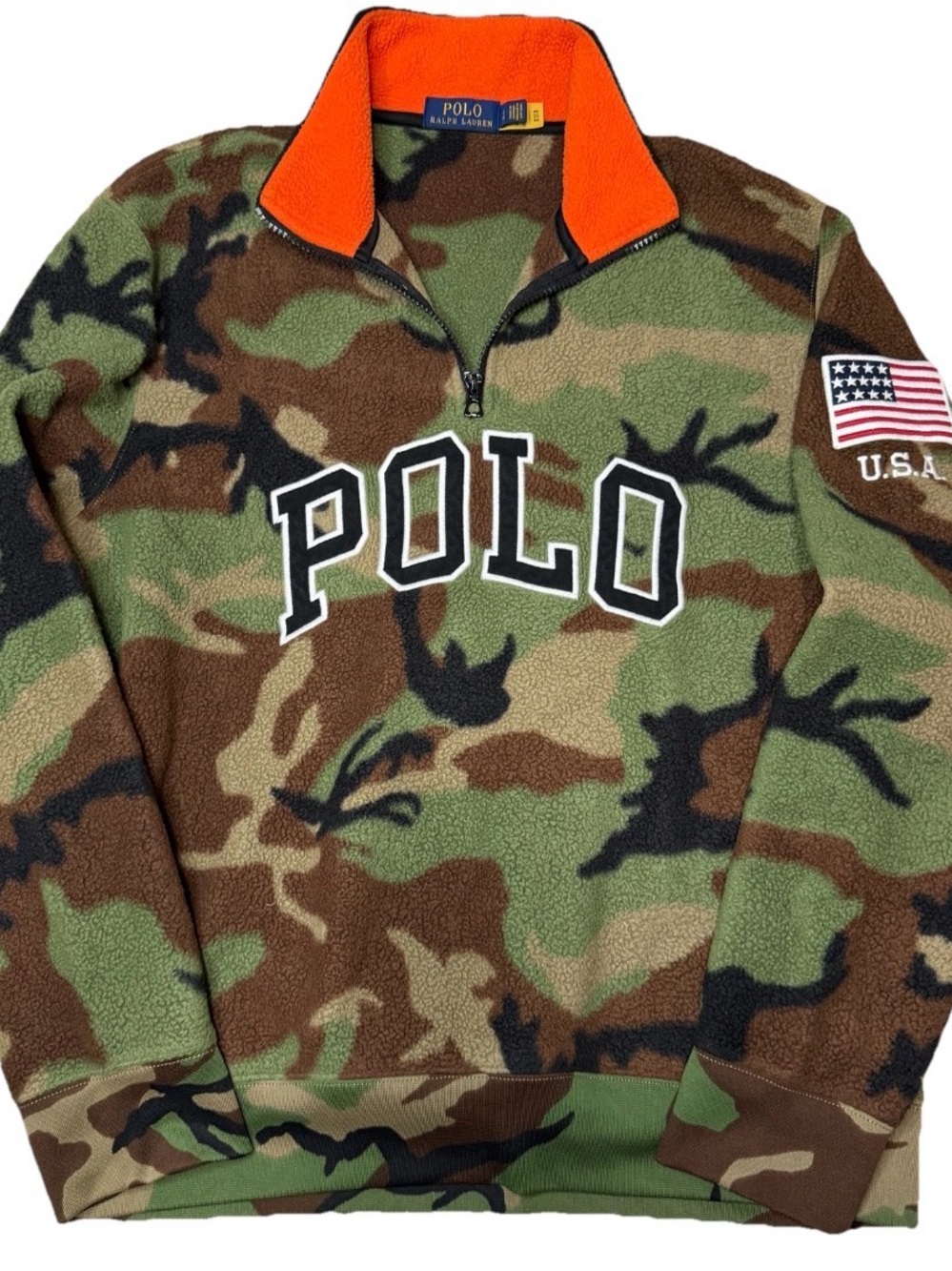 Polo Ralph Lauren Camo 1/4 Quarter Zip Fleece Sweatshirt Hi Tech sportsman Large